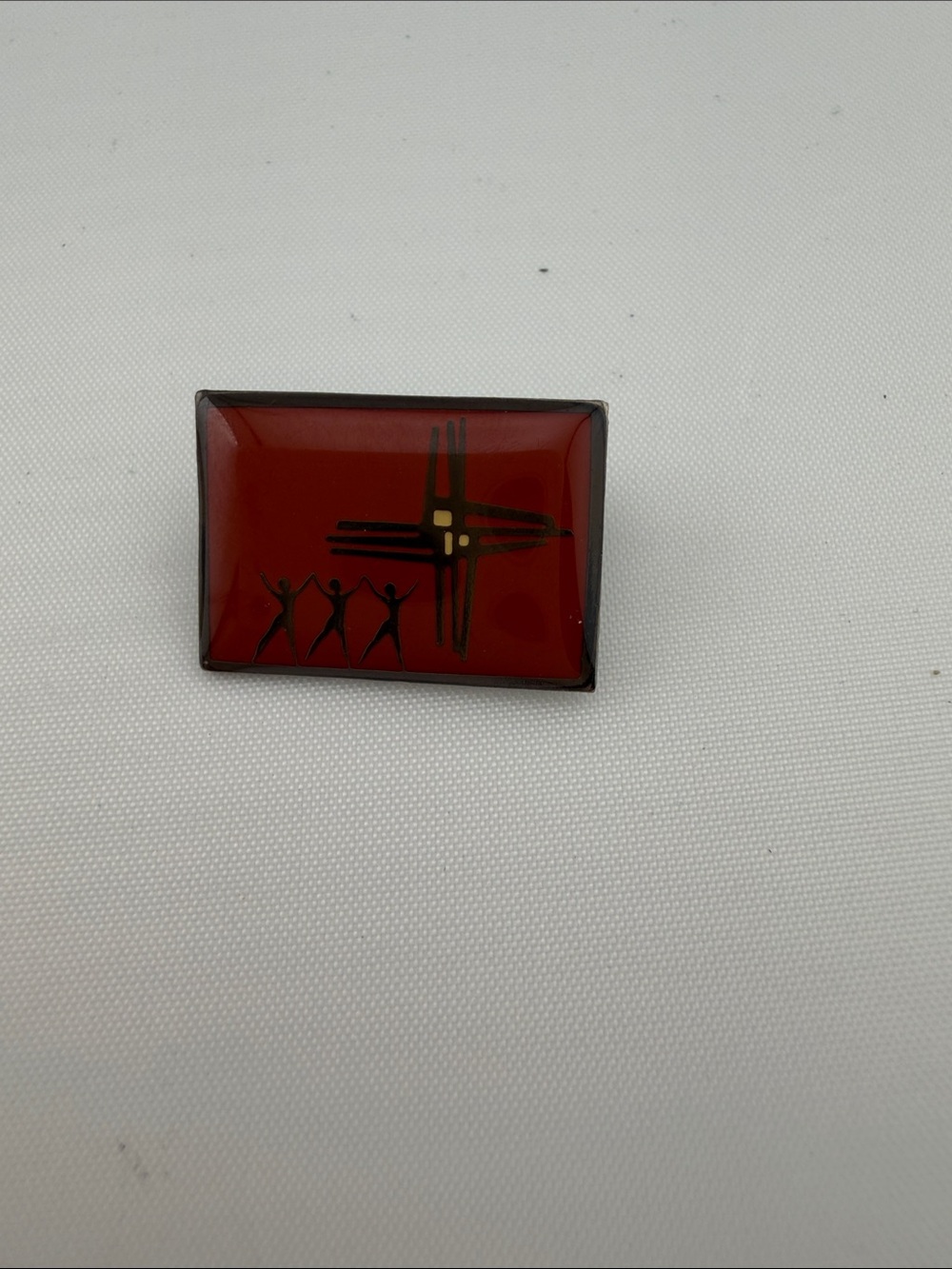 Vintage Glossy Red Abstract Rectangular pin with Silhouette Motif